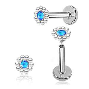 Round Dots Silver 16 Gauge Labret Bar