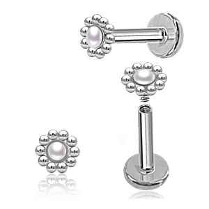 Round Dots Silver 16 Gauge Labret Bar