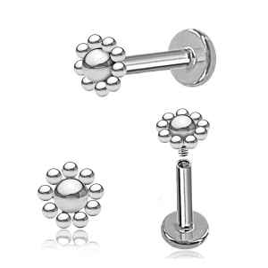 Round Dots Silver 16 Gauge Labret Bar