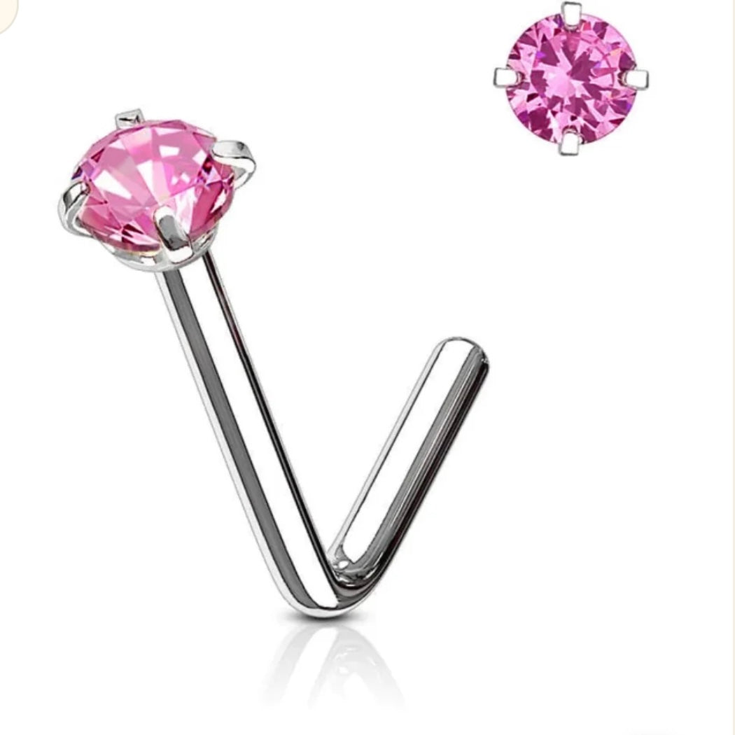 Bulk Buys Nose Stud Green & Pink