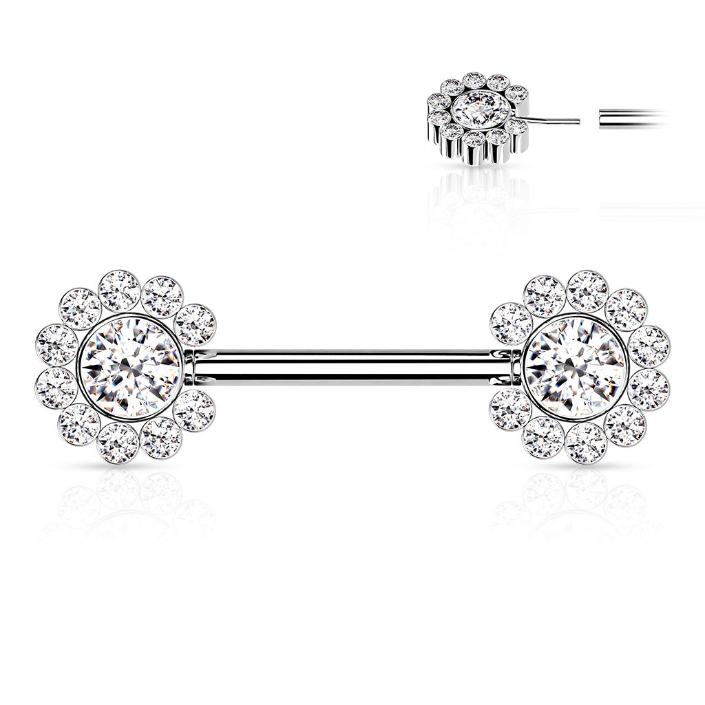 Silver Flower Nipple Bar