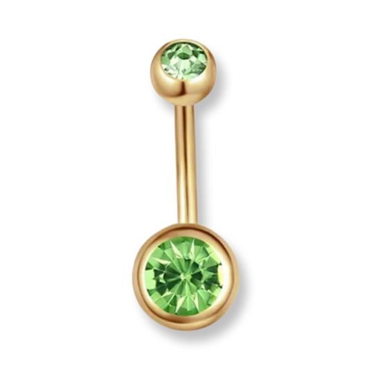 Peridot Gold Double Jewel Belly Bar