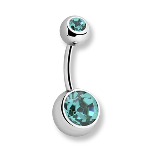Cubic Zircon Double Jewel Belly Bar