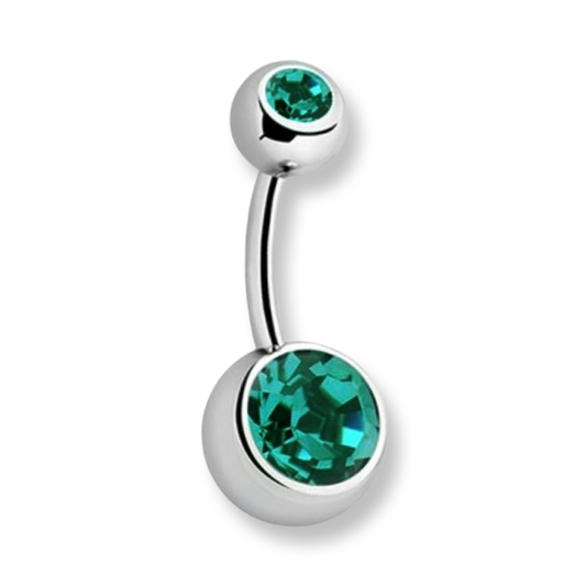 Emerald Double Jewel Belly Bar