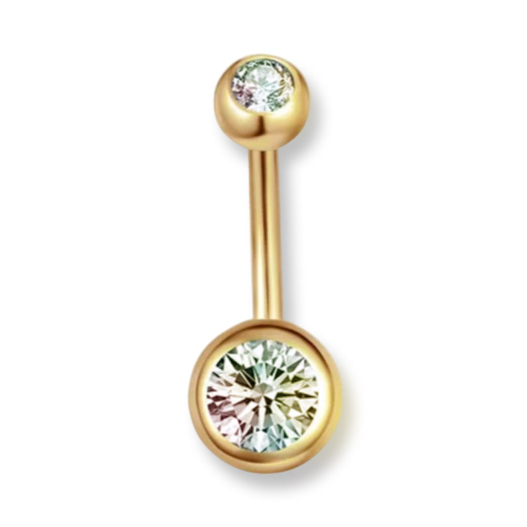 Rainbow Gold Double Jewel Belly Bar