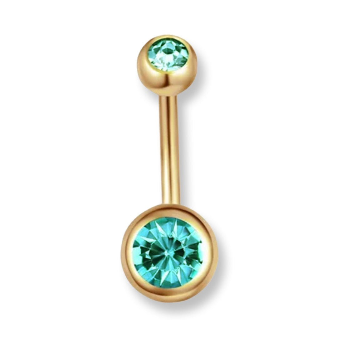 Zircon Gold Double Jewel Belly Bar