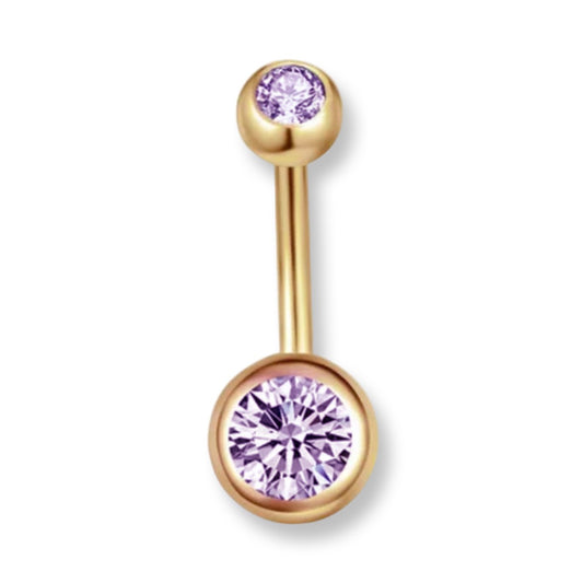 Violet Gold Double Jewel Belly Bar