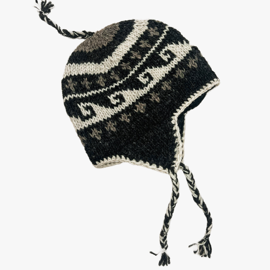 Black & Gray Earflap Beanie