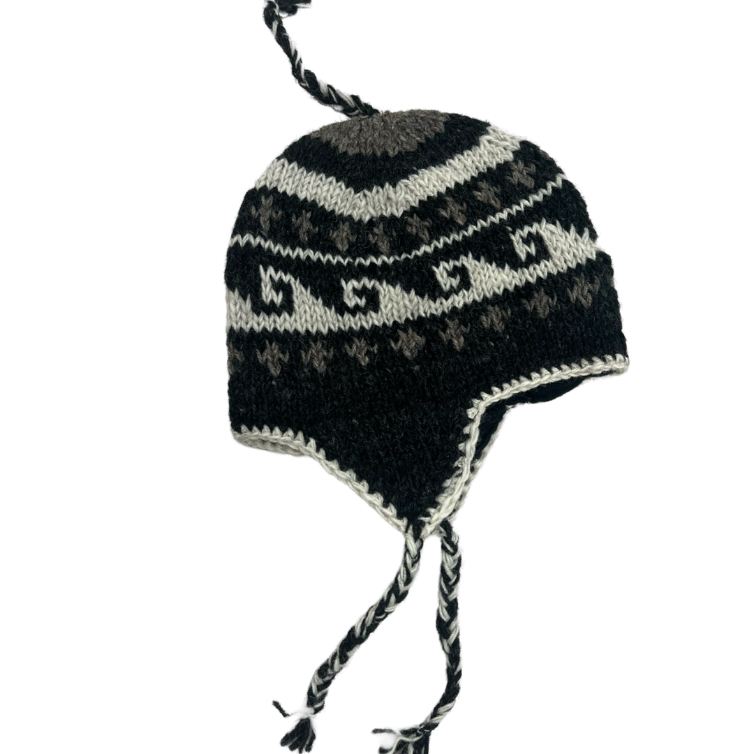 Black & Gray Earflap Beanie