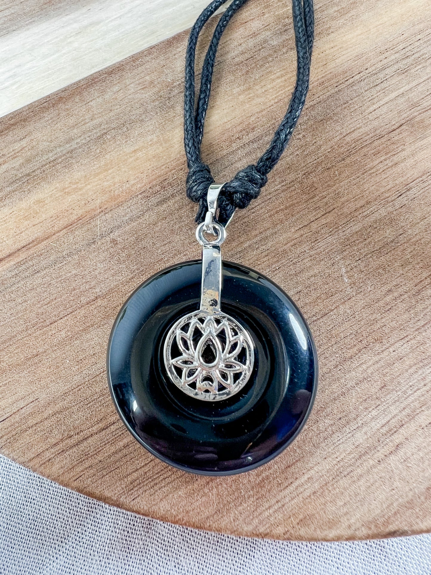 Black Agate Lotus Necklace