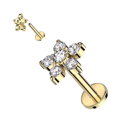 Flower Flat Back Labret Bar 16 Guage