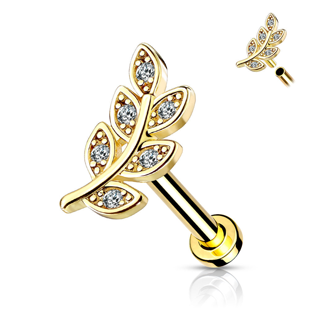 Feather Flat Back Labret Bar 16 Guage
