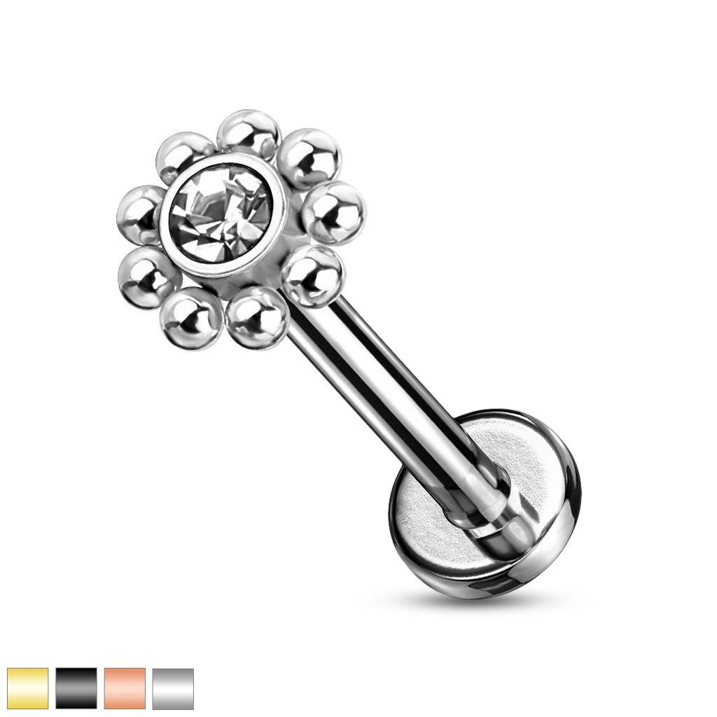 Round Dots Silver 16 Gauge Labret Bar