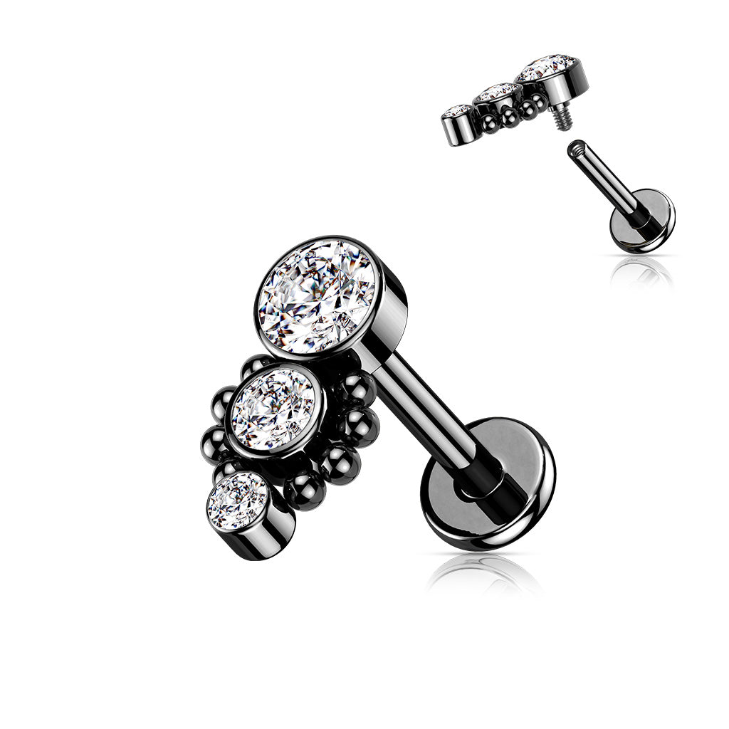 Three Crystal Labret Bar 16 Guage