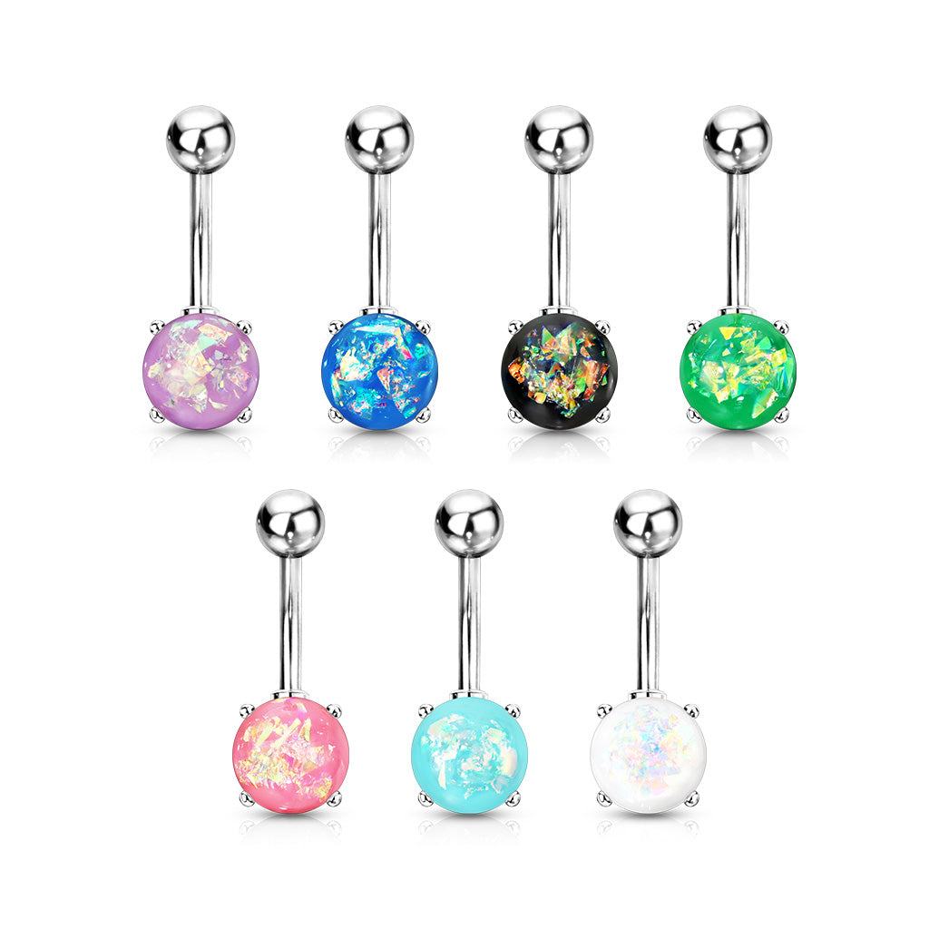Opal Glitter Surgical Steel Belly Bar
