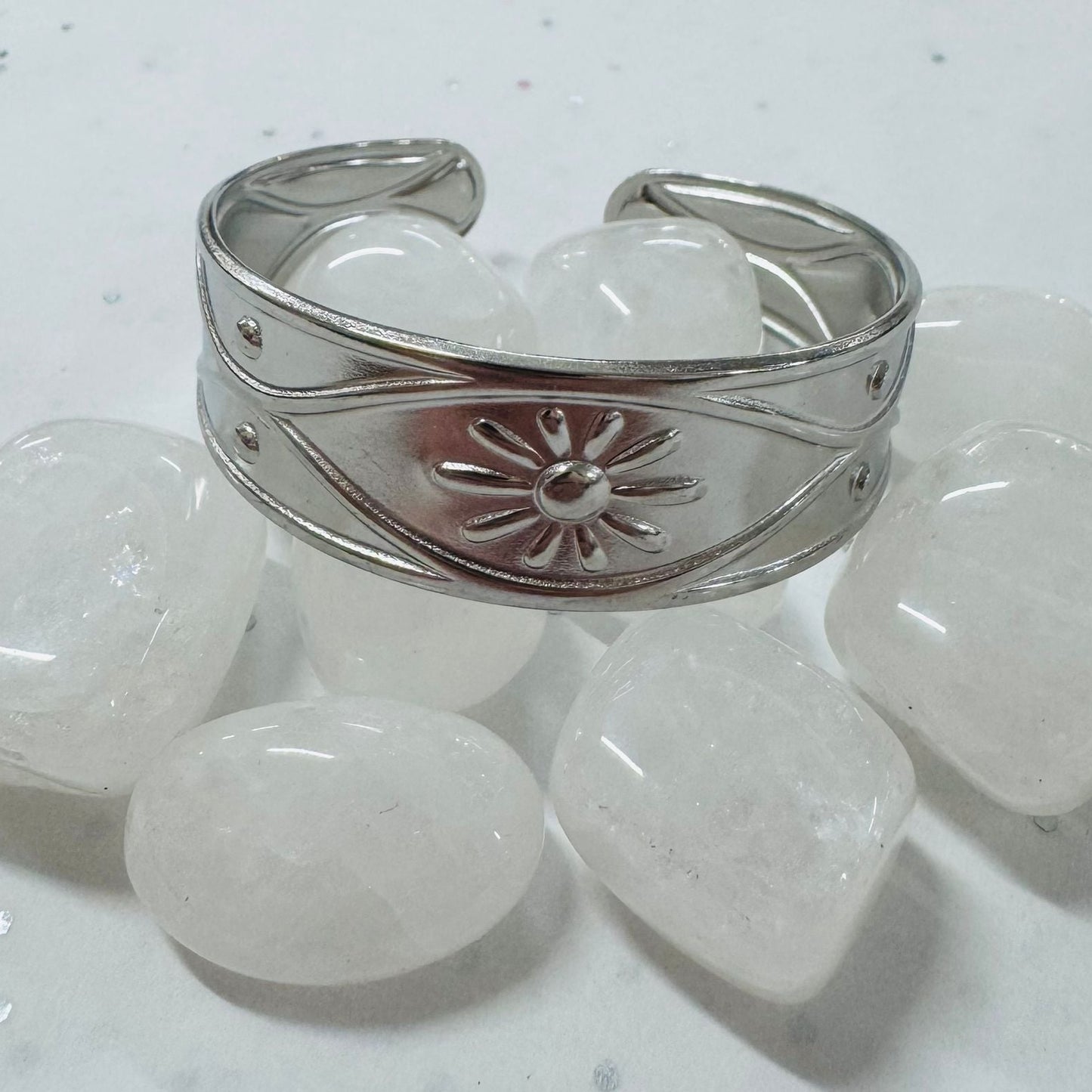 Silver Flower Power Cuff