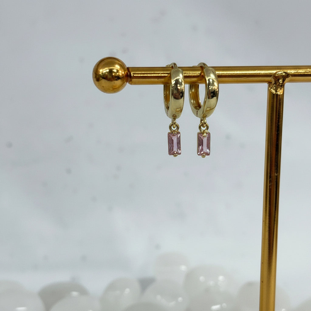 Gold Pink Drop Earrings