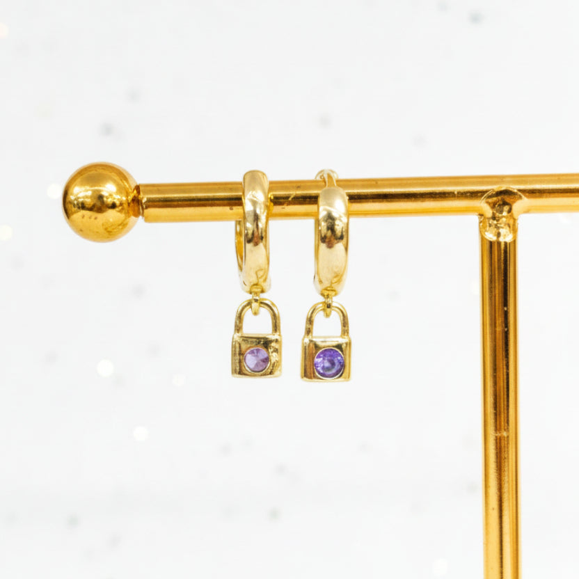 Gold & Purple Padlock Earring
