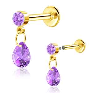 Purple Dangle Labret Bar