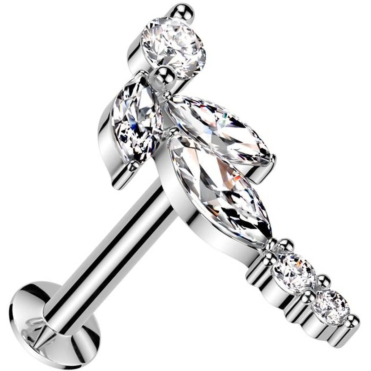 leaf push pin labret bar surgical steel silver