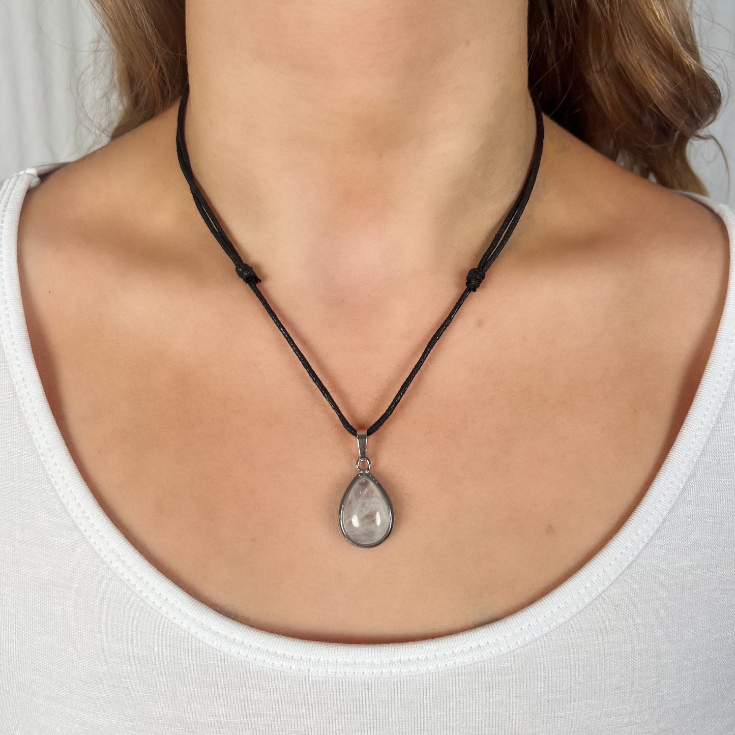 Clear Quartz Tear Drop Platinum