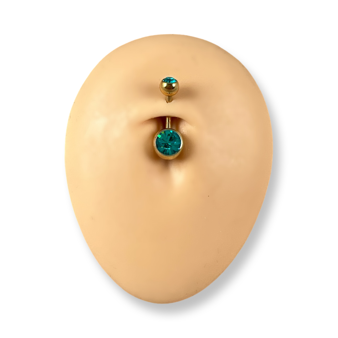 Zircon Gold Double Jewel Belly Bar