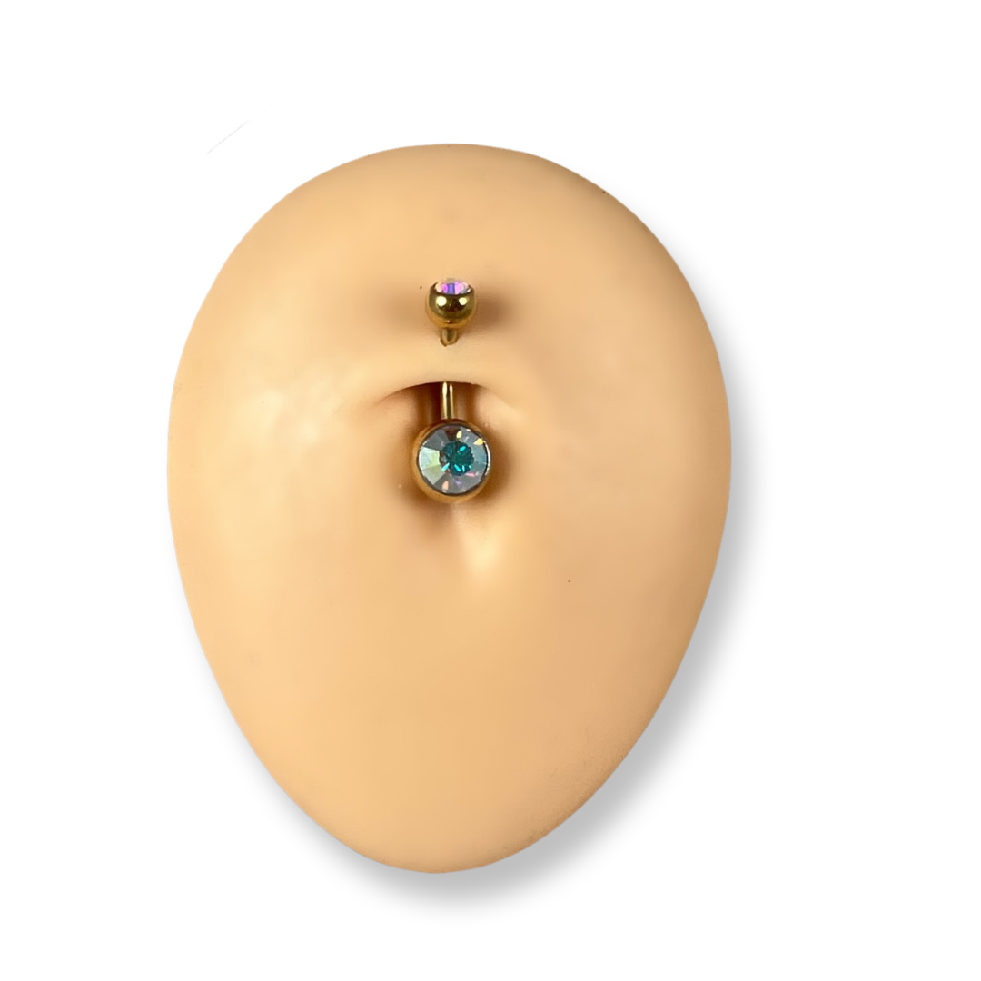 Rainbow Gold Double Jewel Belly Bar