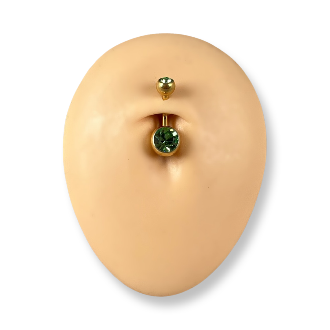 Peridot Gold Double Jewel Belly Bar