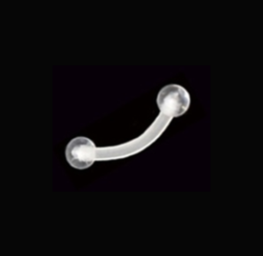 A clear, curved piece of bioflex material, likely used for body piercing.
