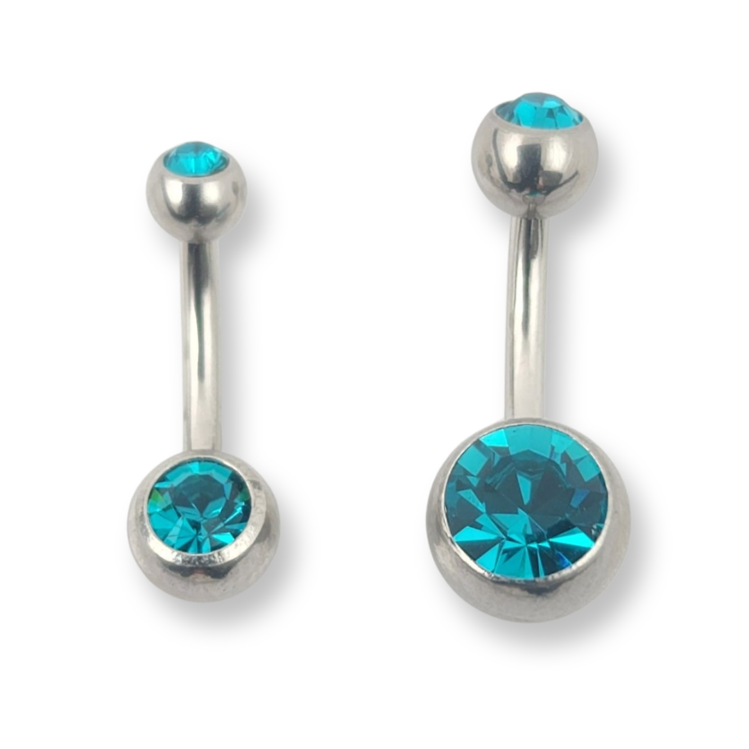 Cubic Zircon Double Jewel Belly Bar