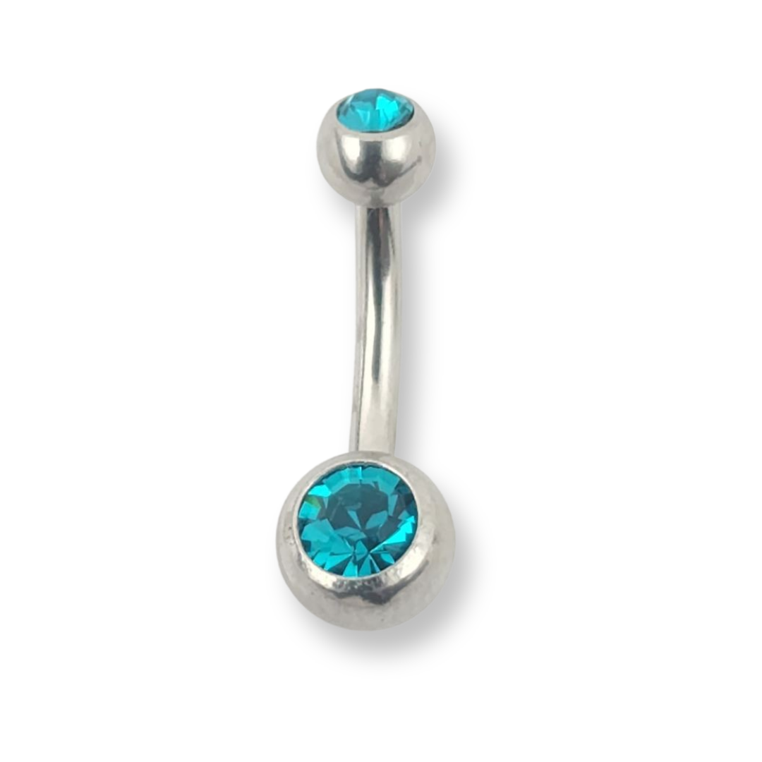 Cubic Zircon Double Jewel Belly Bar