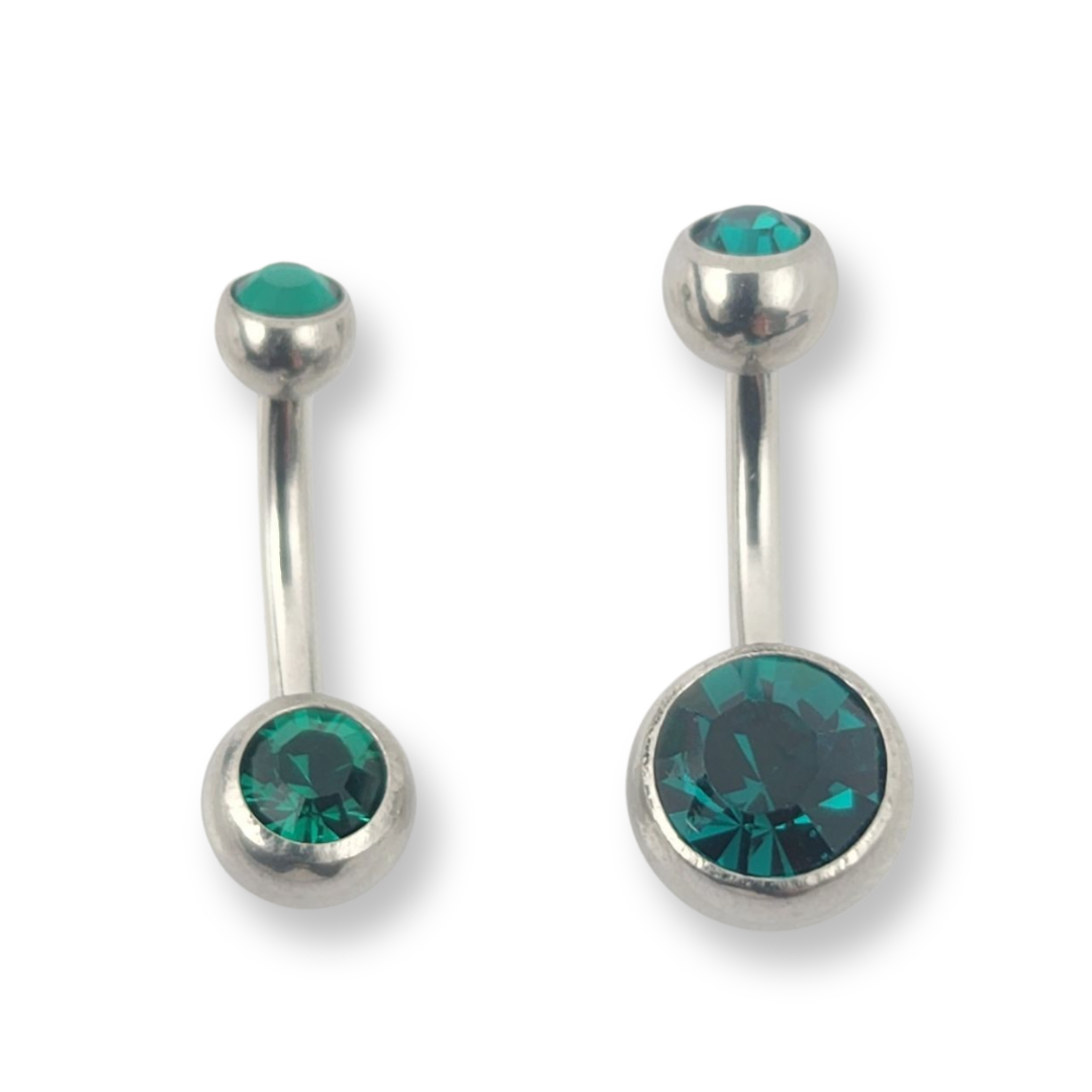 Emerald Double Jewel Belly Bar