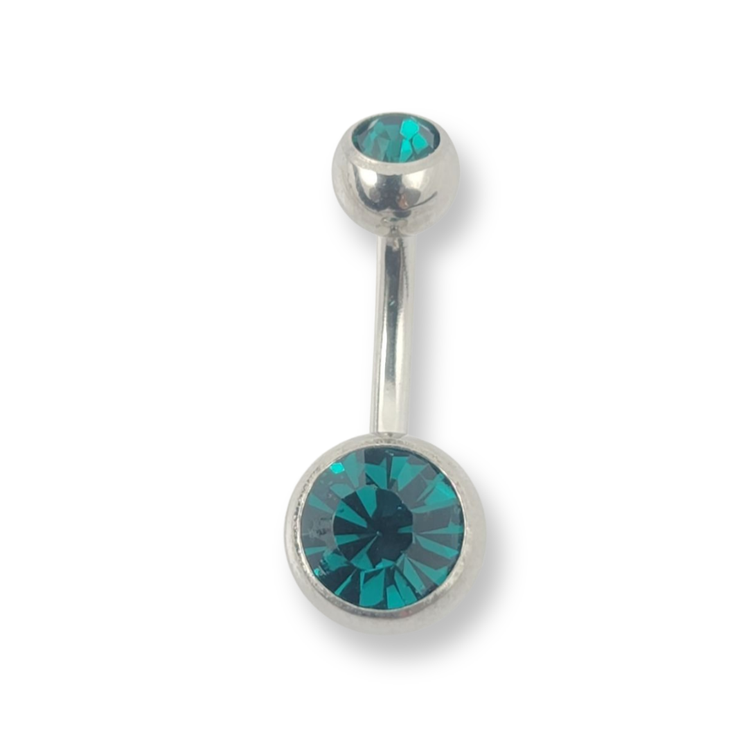 Emerald Double Jewel Belly Bar