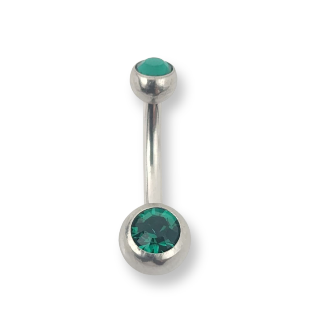 Emerald Double Jewel Belly Bar