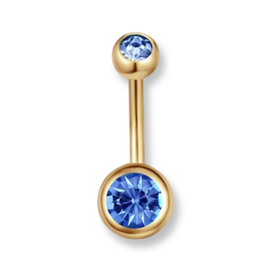 Sapphire Gold Double Jewel Belly Bar