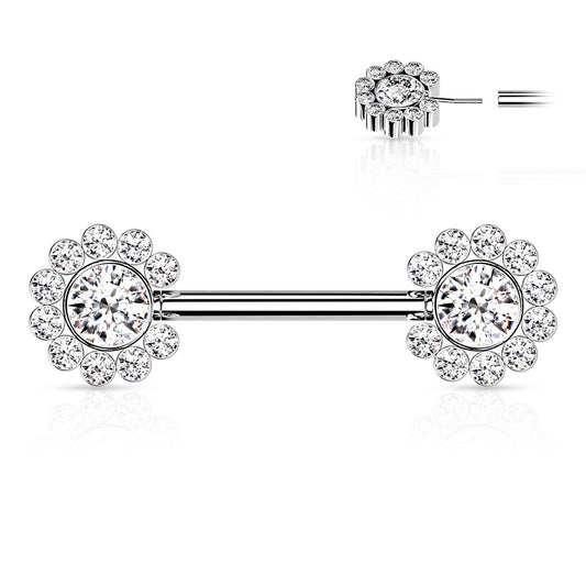Silver Flower Nipple Bar