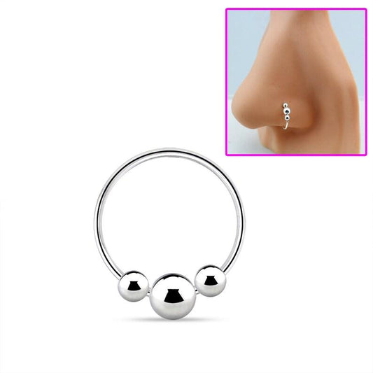 Sterling Silver Nose Rings thin Three Balls