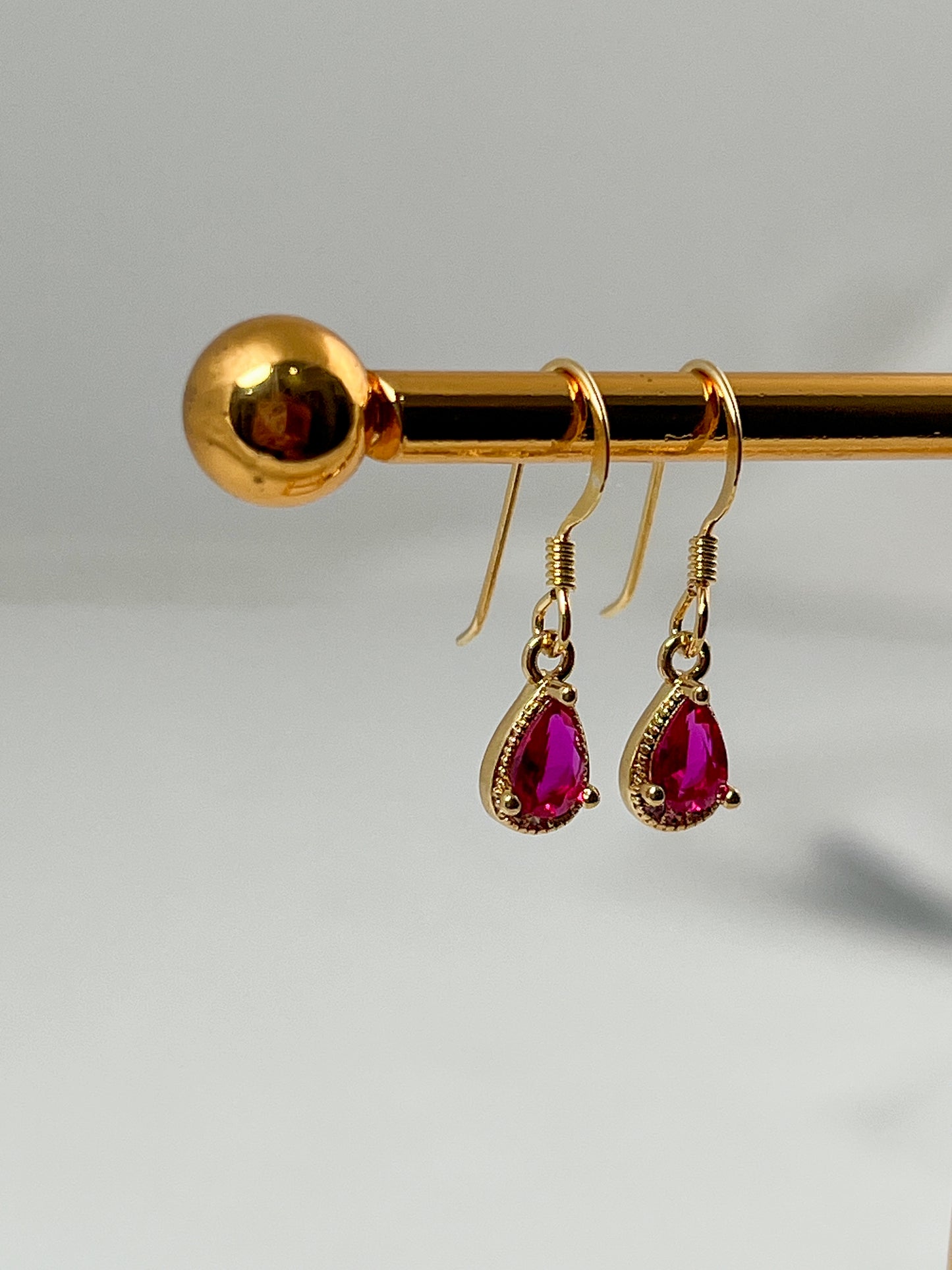 18k Gold Ruby Pink Earrings