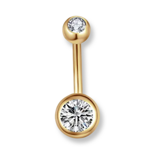 Crystal Gold Double Jewel Belly Bar