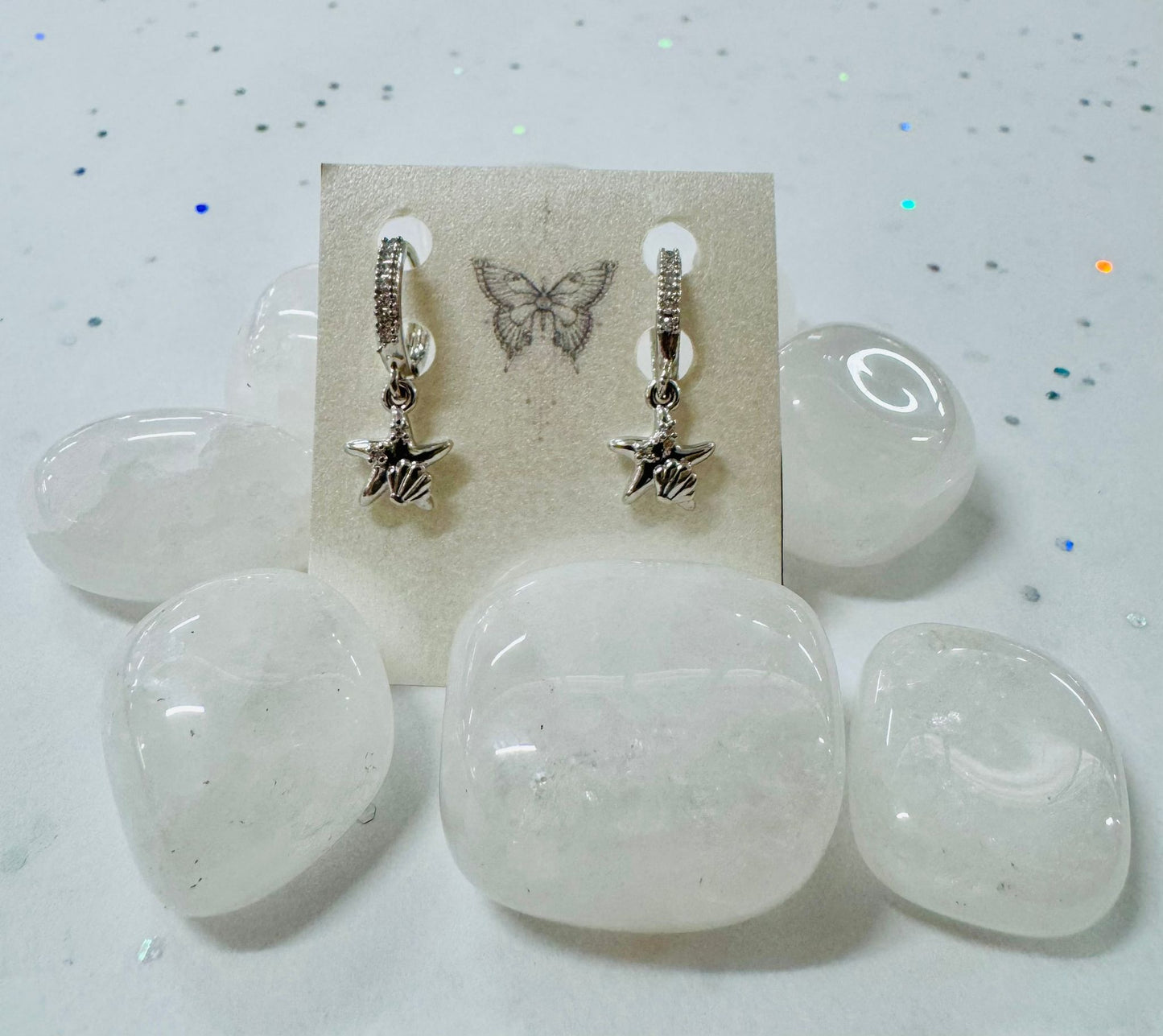 Silver Crystal Starfish Earrings