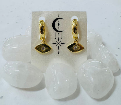 Gold Crystal Evil Eye Earrings