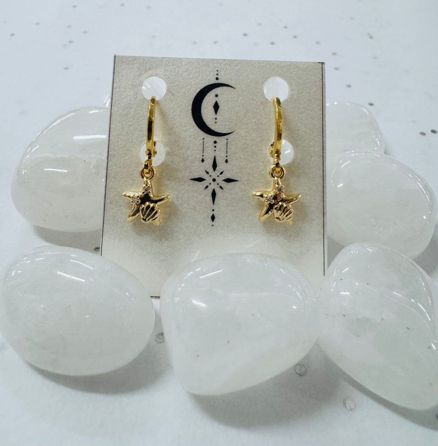 Gold Crystal Starfish Earrings