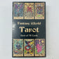 Fantasy World Tarot deck packaging with tarot card illustrations on a white background