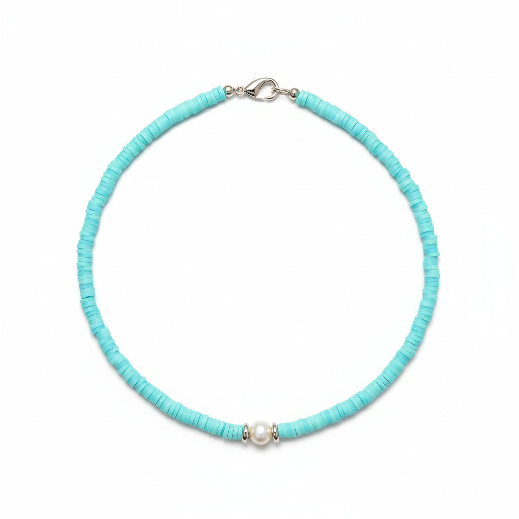Light blue pearl Polymer choker