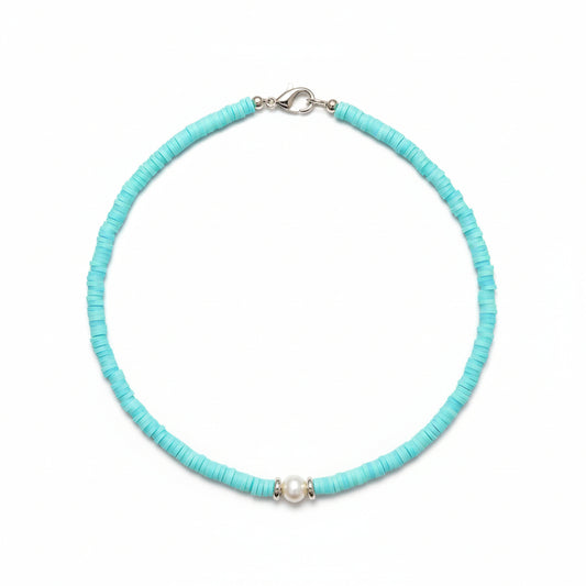 Light blue pearl Polymer choker