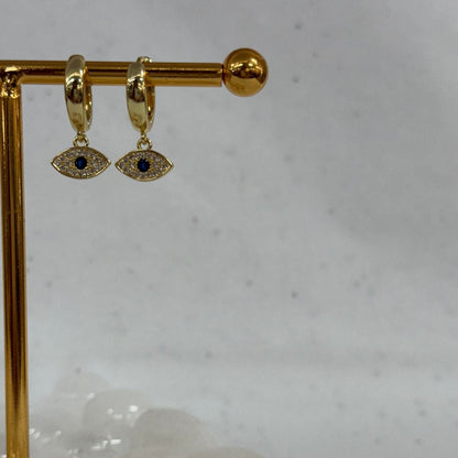 Gold Deep Blue Evil Eye Earrings