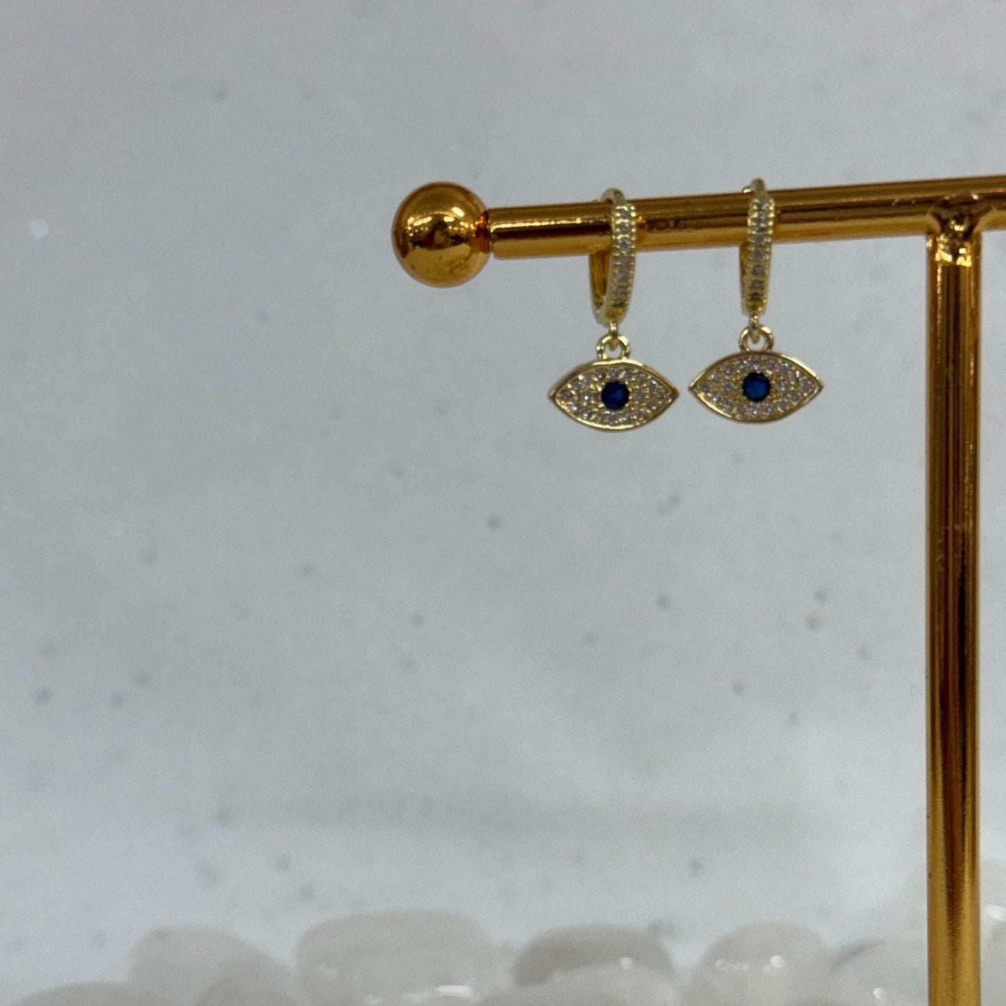 Gold Deep Blue Evil Eye Earrings