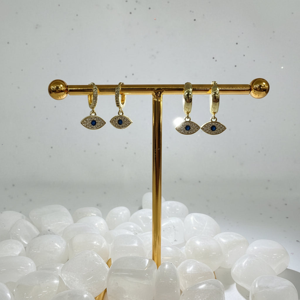 Gold Deep Blue Evil Eye Earrings
