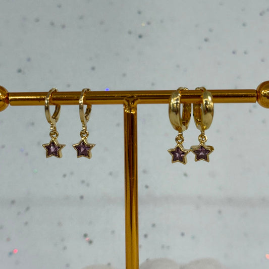 Gold Purple Star Earrings