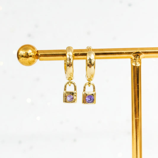 Gold & Purple Padlock Earring